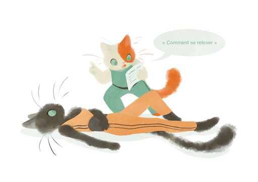 Un chat aidant l'autre à se relever